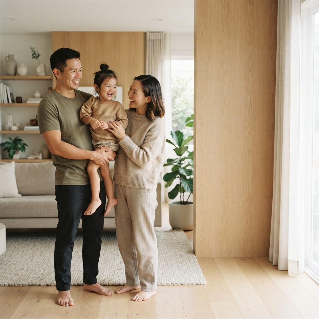 Família vestindo roupas coordenadas da linha família vrtsco